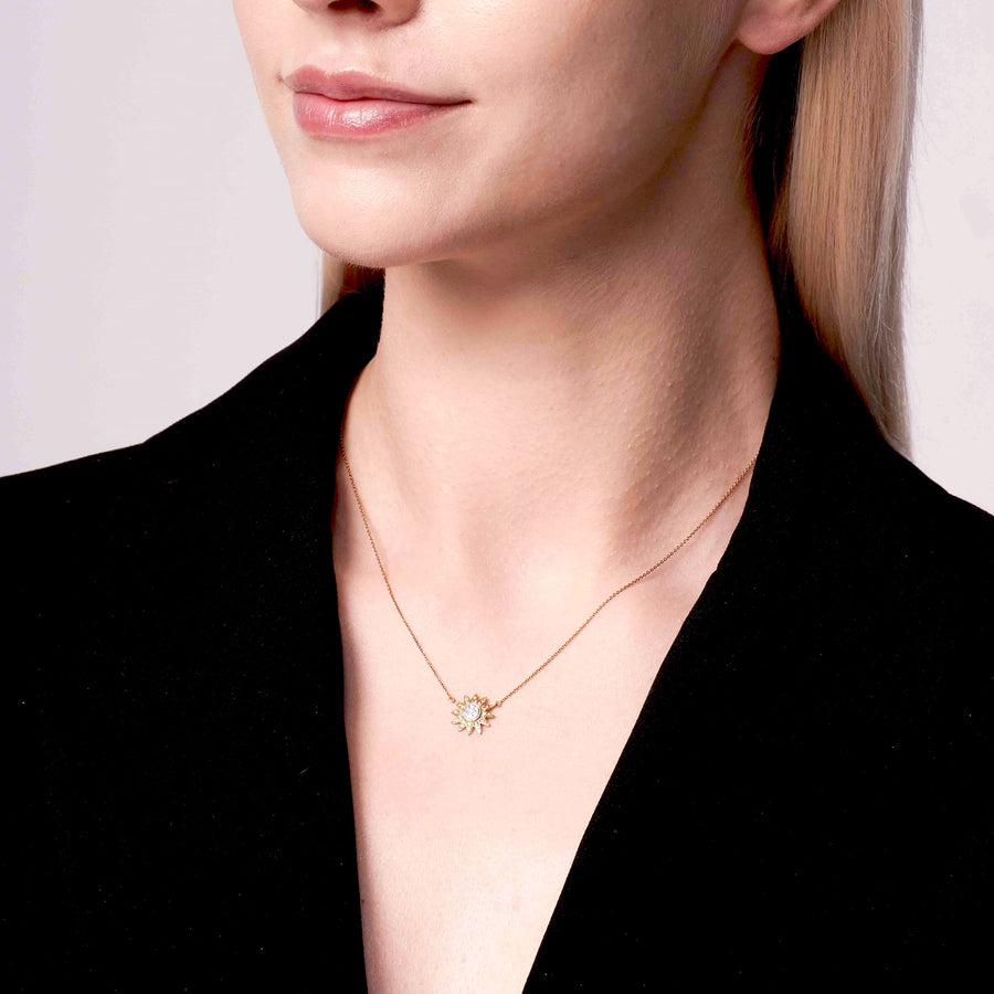 【YH GARDEN】SunFlower Diamond Necklace 18K Gold