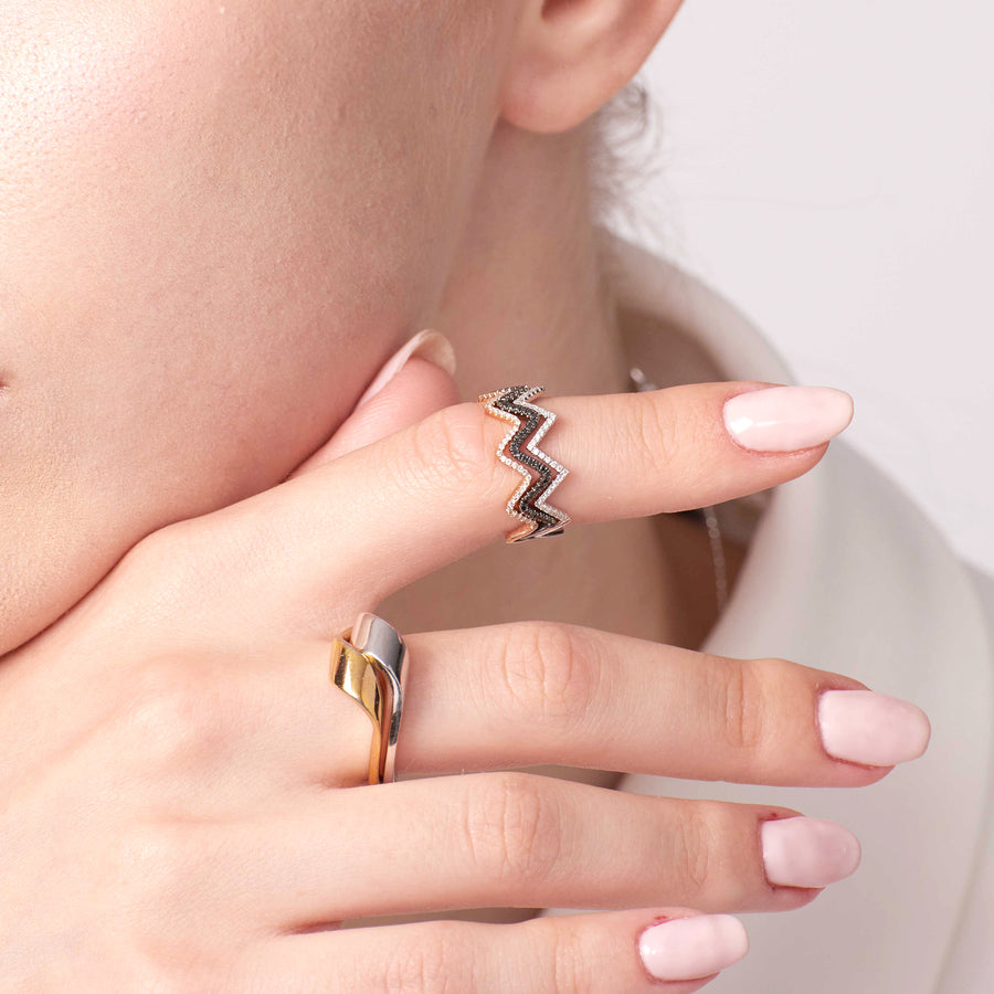 【NEW YORK SKYLINE】Diamond ZigZag Ring 18K Gold Rose&Yellow