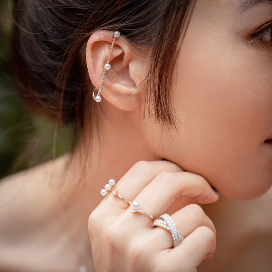 【BUBBLE TEA】Molly Pearl Diamond Ear Cuff 18K Gold (SINGLE)