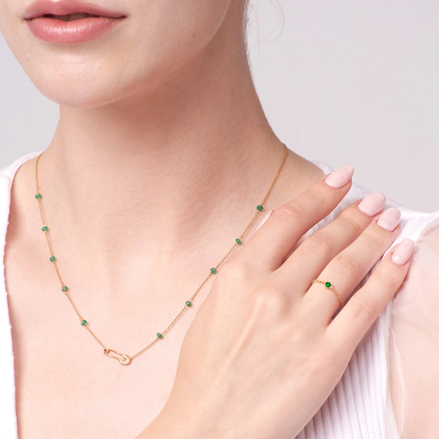 【TO ME, FROM ME.】Emerald Chain Ring 18K Gold May Birthstone